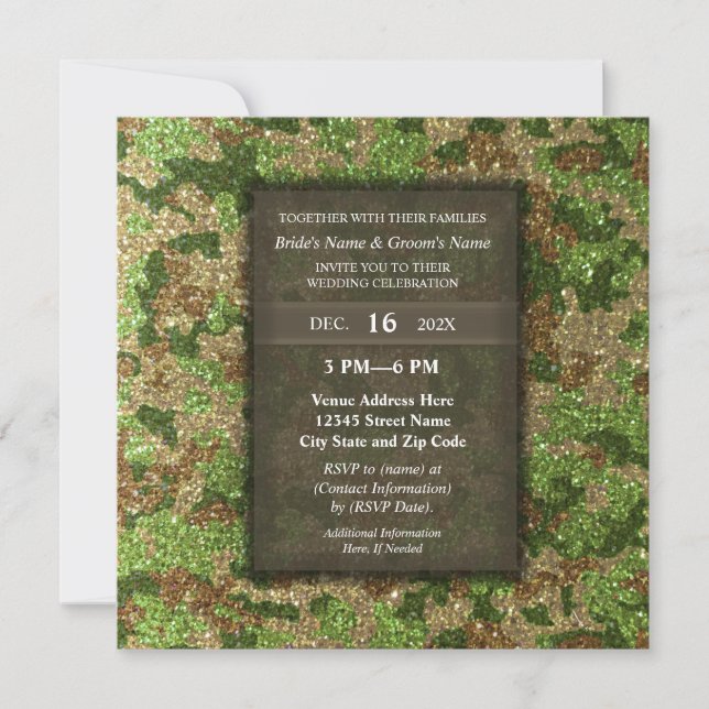 Invitación Elegant Modern Glitter Camouflage Military Wedding (Anverso)