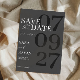 Invitación  Elegant Modern Matte Black Wedding Save The Date