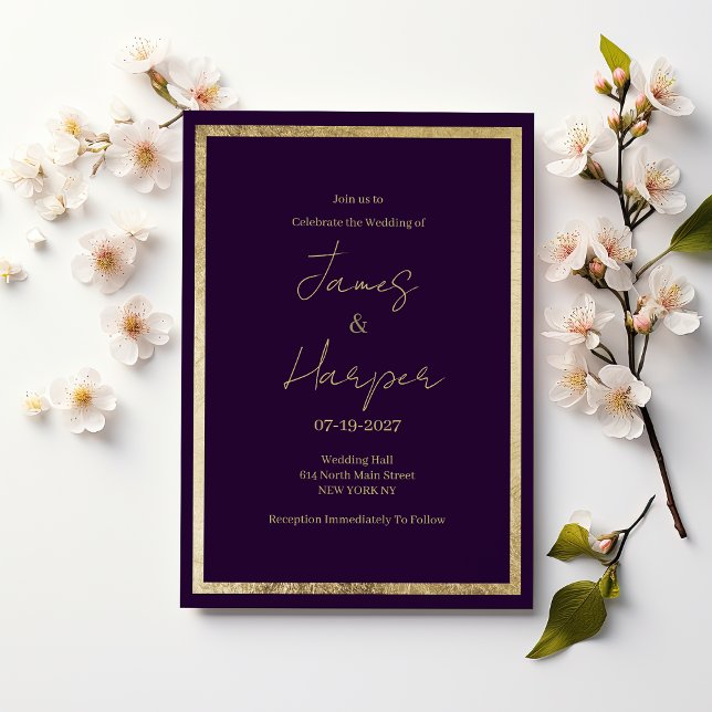 Invitación Elegant modern minimalist purple gold Wedding (Elegant modern minimalist purple gold Wedding )