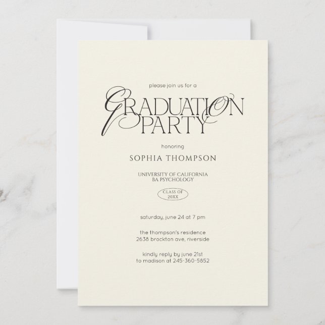 Invitación Elegant Modern Minimalist Typography Graduation (Reverso)