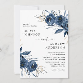 Invitación Elegant Modern Navy Blue Floral Wedding