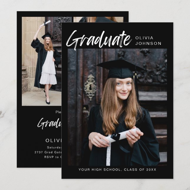 Invitación Elegant Modern Photo Collage Graduation Party  Inv (Anverso / Reverso)