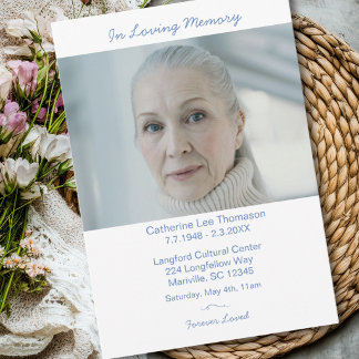 Invitación Elegant Modern Photo Dusty Blue Funeral