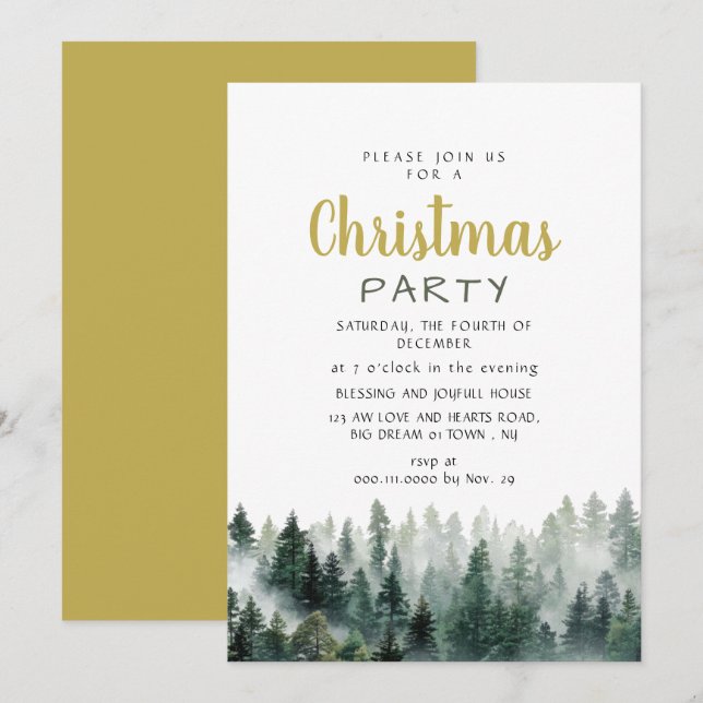Invitación Elegant Modern Pine Forest Christmas Party (Anverso / Reverso)