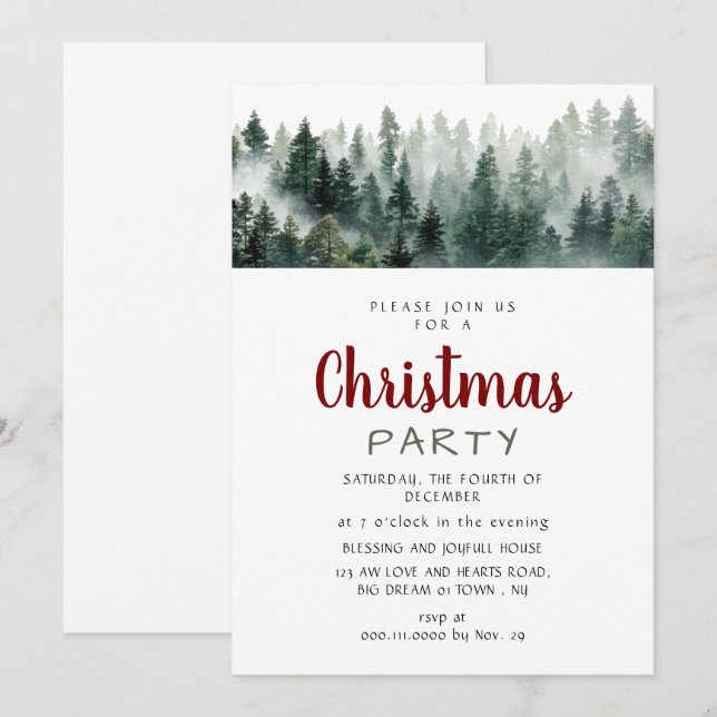 Invitación Elegant Modern Pine Forest Christmas Party (Anverso / Reverso)