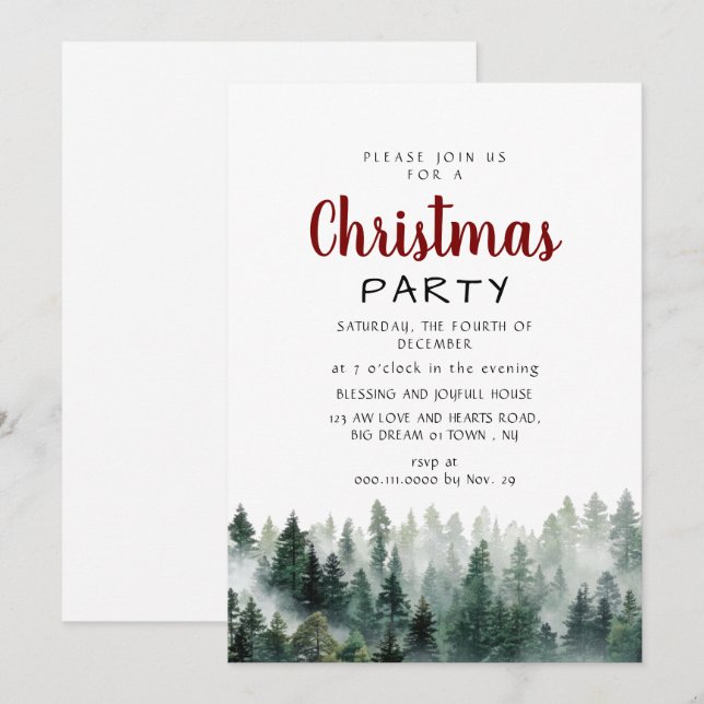 Invitación Elegant Modern Pine Forest Christmas Party (Anverso / Reverso)