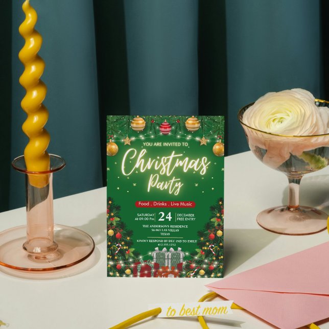 Invitación Elegant Modern Plaid Green Christmas Party  (Elegant Modern Plaid Green Christmas Party Invitation)