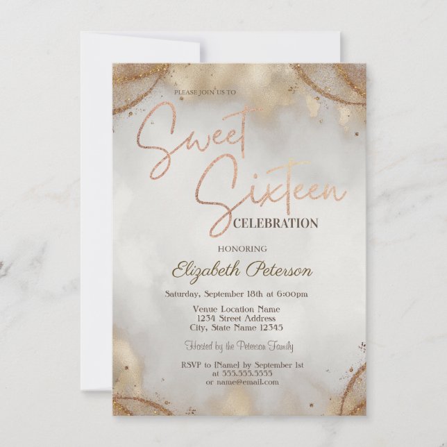 Invitación Elegant Modern Simple Gold Touch Sweet 16  (Anverso)
