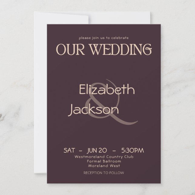 Invitación Elegant Modern Typography Plum Noir Wedding (Anverso)