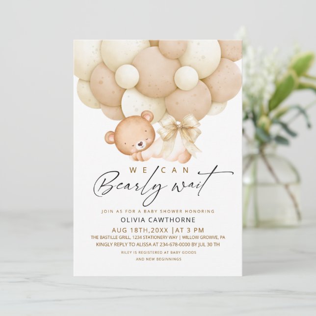Invitación Elegant & Modern We can Bearly Wait Baby Shower   (Anverso de pie)