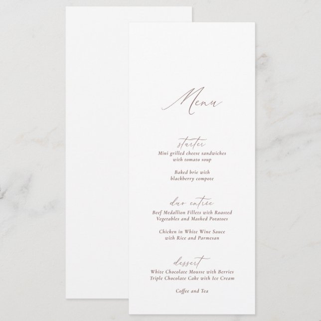 Invitación Elegant Modern White Calligraphy Wedding Menu (Anverso / Reverso)