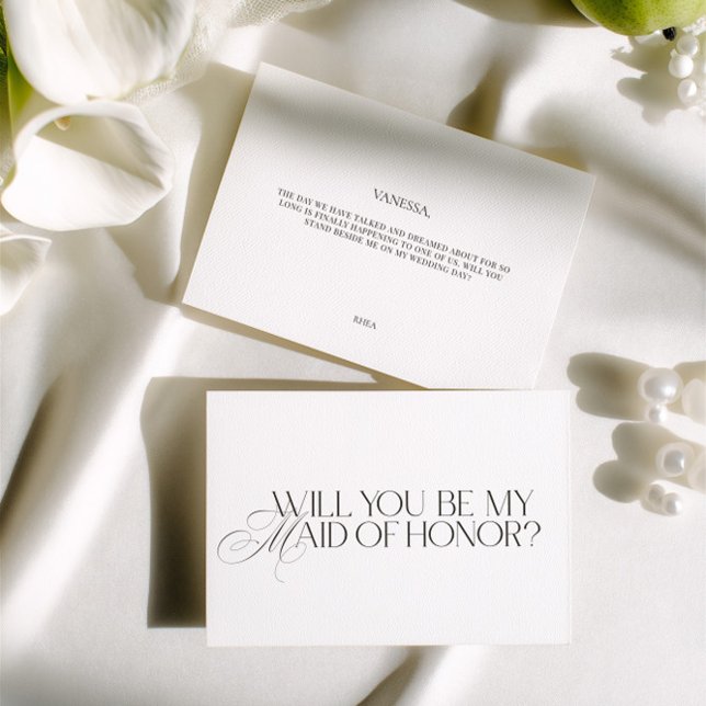 Invitación Elegant Modern White Maid of Honor Proposal Card (Elegant Modern White Maid of Honor Proposal Card)