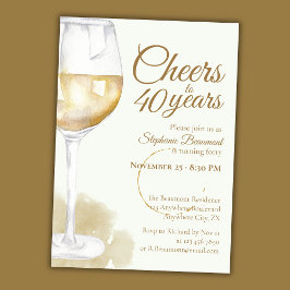 Invitación Elegant Modern White Wine Cheers 40th Birthday