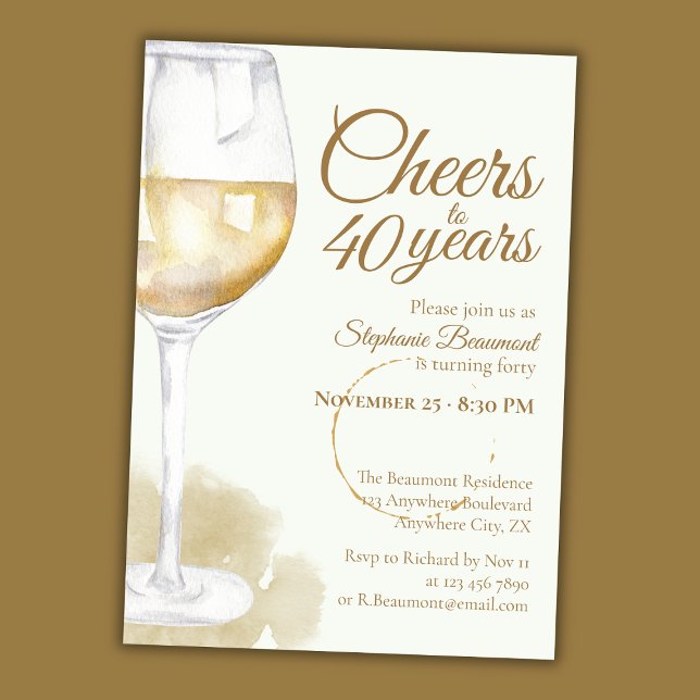 Invitación Elegant Modern White Wine Cheers 40th Birthday (Subido por el creador)