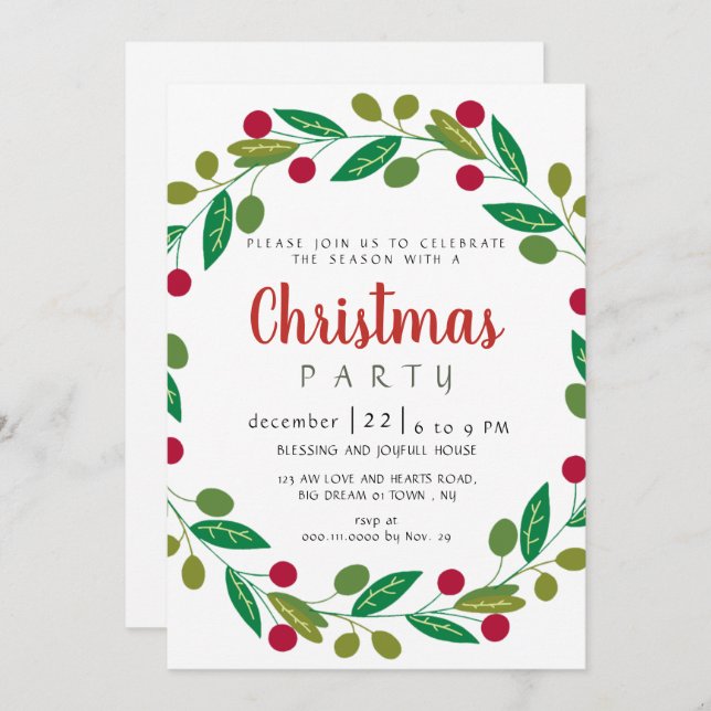 Invitación Elegant Modern Winter Greenery Christmas Party (Anverso / Reverso)