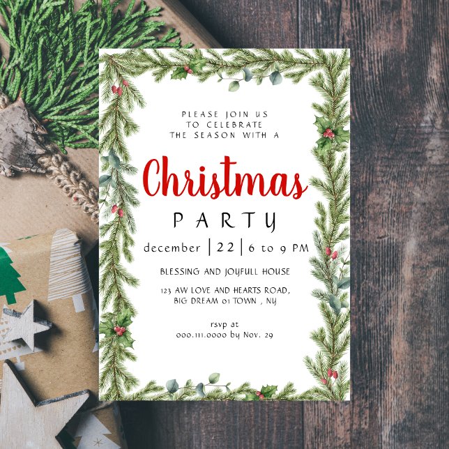 Invitación Elegant Modern Winter Greenery  Christmas Party (Subido por el creador)
