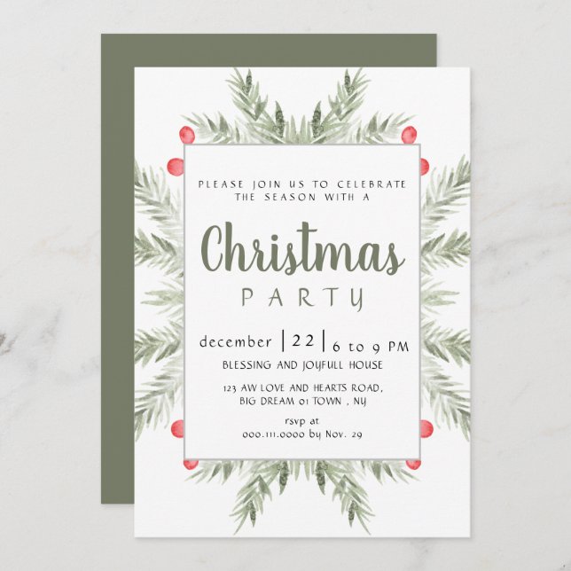 Invitación Elegant Modern Winter Greenery Christmas Party (Anverso / Reverso)