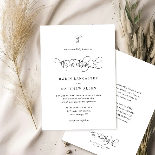 Invitación Elegant Monogram and Modern Calligraphy Wedding  (Subido por el creador)