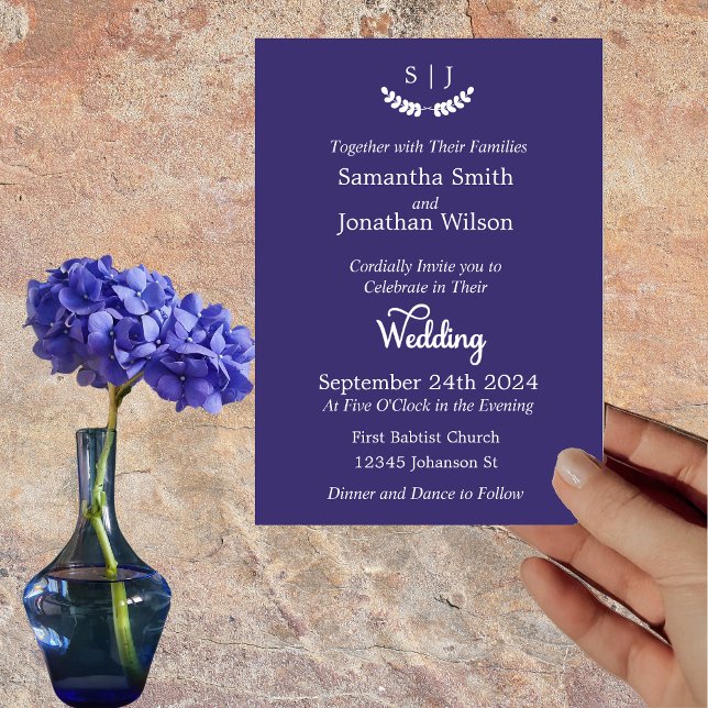 Invitación Elegant Monogram Blue Jewel Tone Wedding (Subido por el creador)