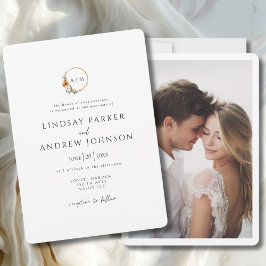 Invitación Elegant Monogram Copper Earthy Botanical Photo