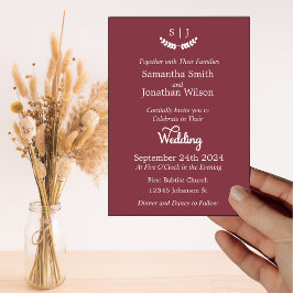 Invitación Elegant Monogram Dark Red Jewel Tone Wedding