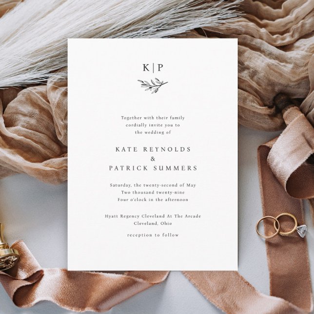 Invitación Elegant Monogram Greenery Leaves Simple Wedding (Simple Wedding Monogram with Greenery Wedding Invitations.)