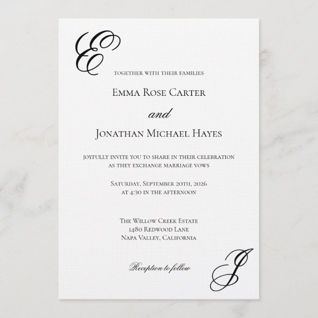 Invitación Elegant Monogram Minimalist Wedding (Anverso)