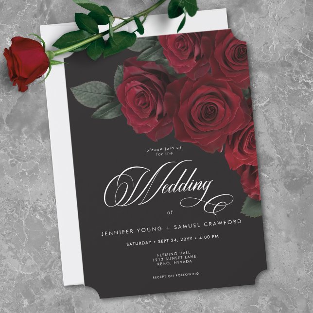 Invitación Elegant Moody Blood Red Roses Floral Wedding (Elegant Moody Blood Red Roses Floral Wedding Invitation)