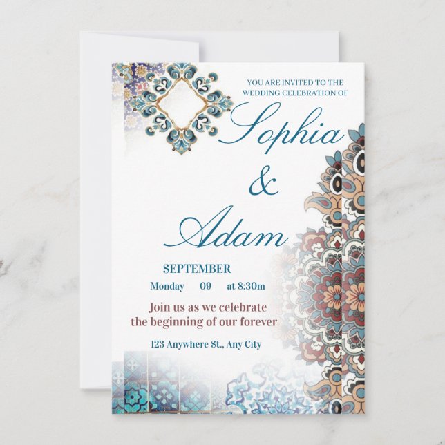 Invitación Elegant Moroccan Tile Wedding Invitation (Anverso)