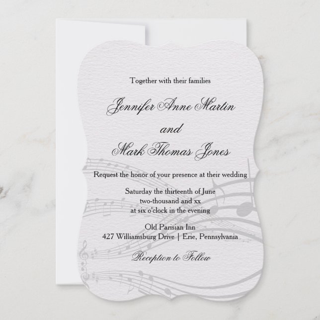 Invitación Elegant Music Notes and Staff on Off White Boda (Anverso)