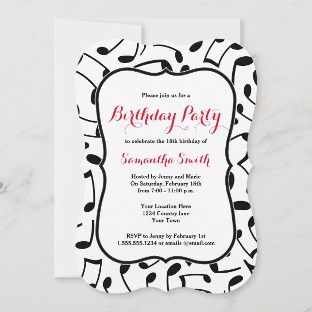 Invitación Elegant Music Notes Thamed Birthday Party Invite (Anverso)