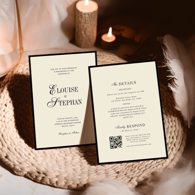 Invitación Elegant Names Ivory and Black Old Money Wedding (Subido por el creador)