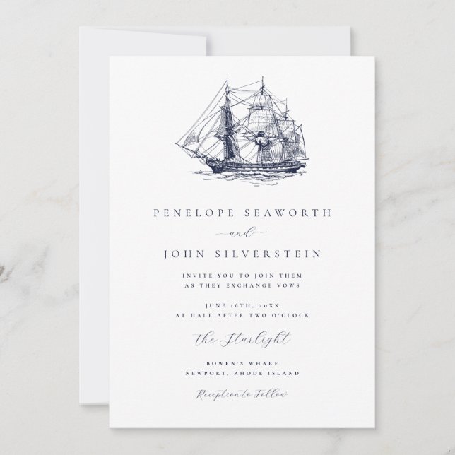 Invitación Elegant Nautical Boat Illustration Wedding (Anverso)