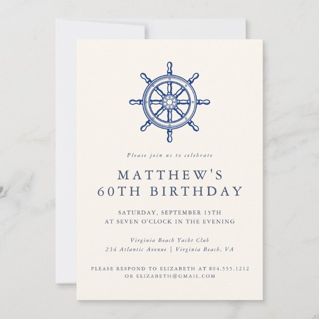 Invitación Elegant Nautical Ships Wheel Adult Birthday Party  (Anverso)