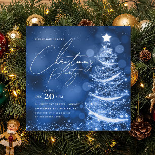 Invitación ELEGANT Navidad Árbol de Navidad Azul Marino Fiest