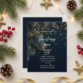 Invitación Elegant Navy Blue & Gold Glitter Party Christmas