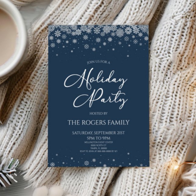 Invitación Elegant Navy Blue Snowflake Winter Holiday Party (Subido por el creador)