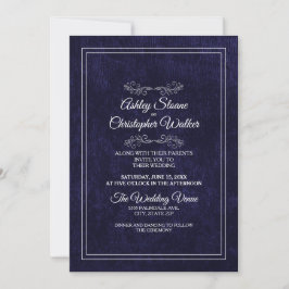 Invitación Elegant Navy Blue Velvet White Monogram Wedding