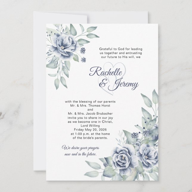 Invitación Elegant Navy Blue Watercolor Floral Wedding (Anverso)