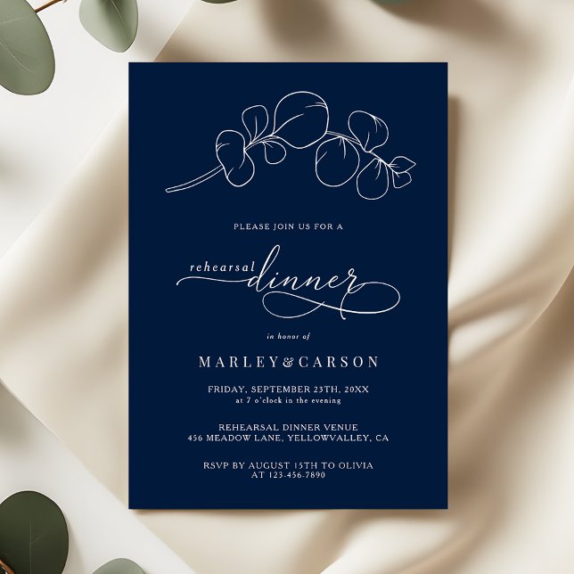 Invitación Elegant Navy Blue Wedding Rehearsal Dinner (Subido por el creador)