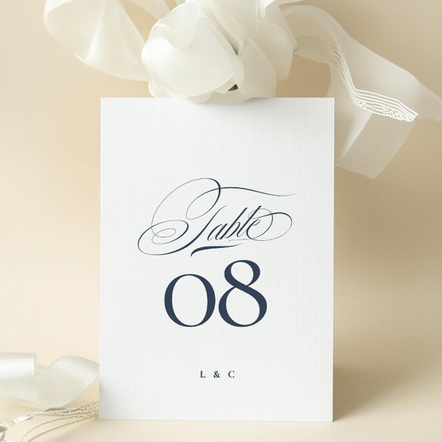 Invitación Elegant Navy Blue White Wedding 5 x 7 Table Number (Subido por el creador)