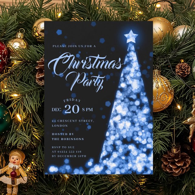 Invitación Elegant Navy Blue Winter Christmas Tree Holiday  (Elegant Navy Blue Winter Christmas Tree Holiday Invitation)