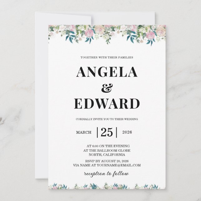 Invitación Elegant Navy Blush Pink Wedding Invitation (Anverso)