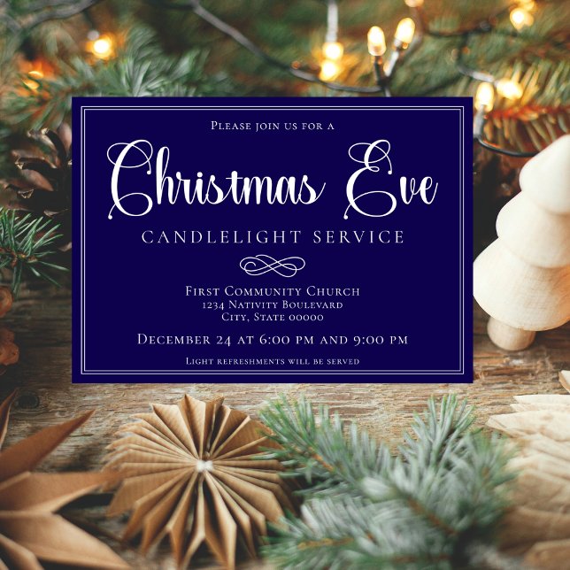Invitación Elegant Navy Christmas Eve Candlelight Service (Subido por el creador)