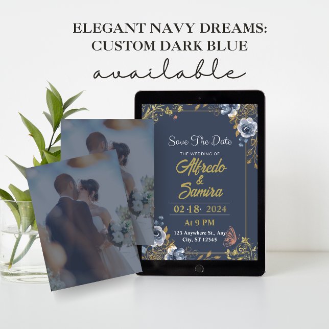 Invitación Elegant Navy Dreams: Custom Dark Blue With Photo  (Elegant Navy Dreams: Custom Dark Blue)