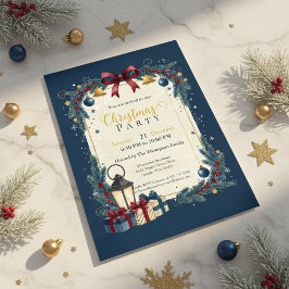 Invitación Elegant Navy Gold Christmas Party
