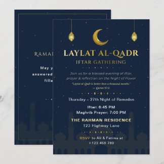 Invitación Elegant Navy & Gold Laylat al-Qadr Iftar Gathering