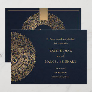 INVITACIÓN ELEGANT NAVY ORO CLÁSICO ORNADO MANDALA BODA