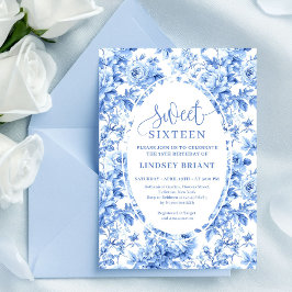 Invitación Elegant Navy Roses Digital 16th Birthday Invite