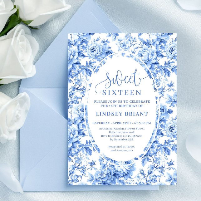 Invitación Elegant Navy Roses Digital 16th Birthday Invite (Elegant Navy Roses Digital 16th Birthday Invite)